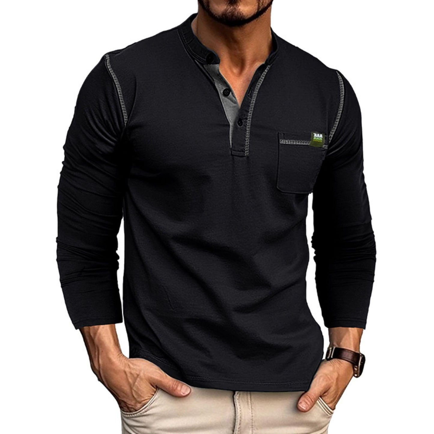 Men's Fashion Henley Shirt Classic Short/Long Sleeve Lightweight Button Cotton T-Shirt Casual Top
