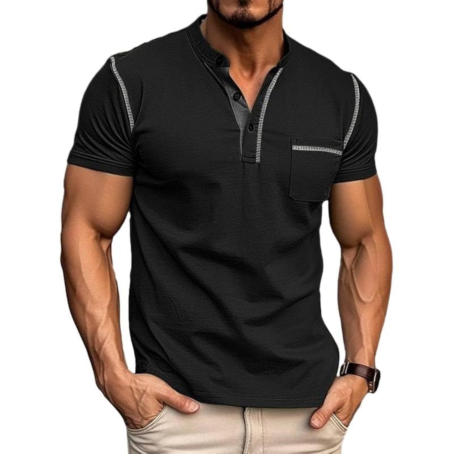 Men's Fashion Henley Shirt Classic Short/Long Sleeve Lightweight Button Cotton T-Shirt Casual Top