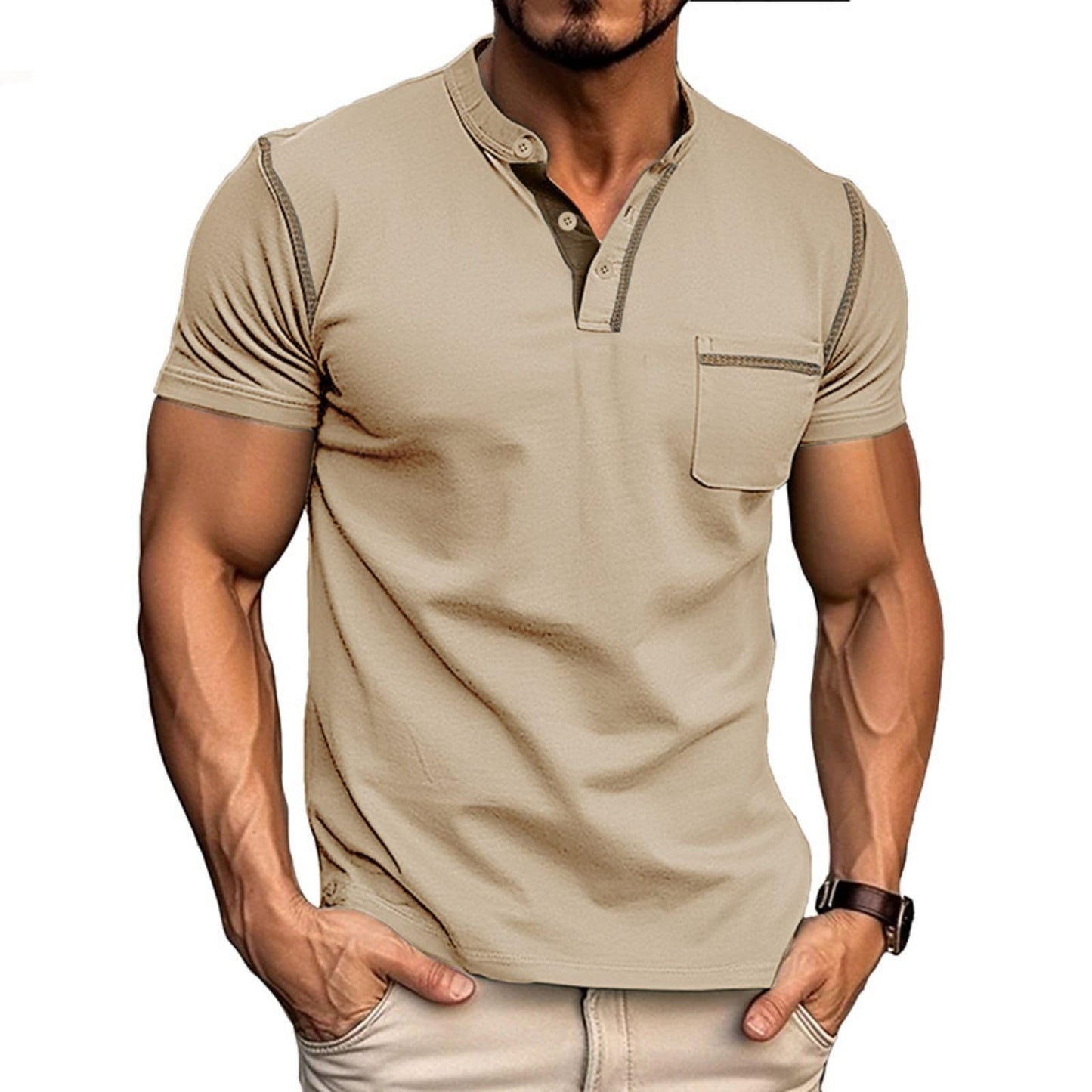 Men's Fashion Henley Shirt Classic Short/Long Sleeve Lightweight Button Cotton T-Shirt Casual Top