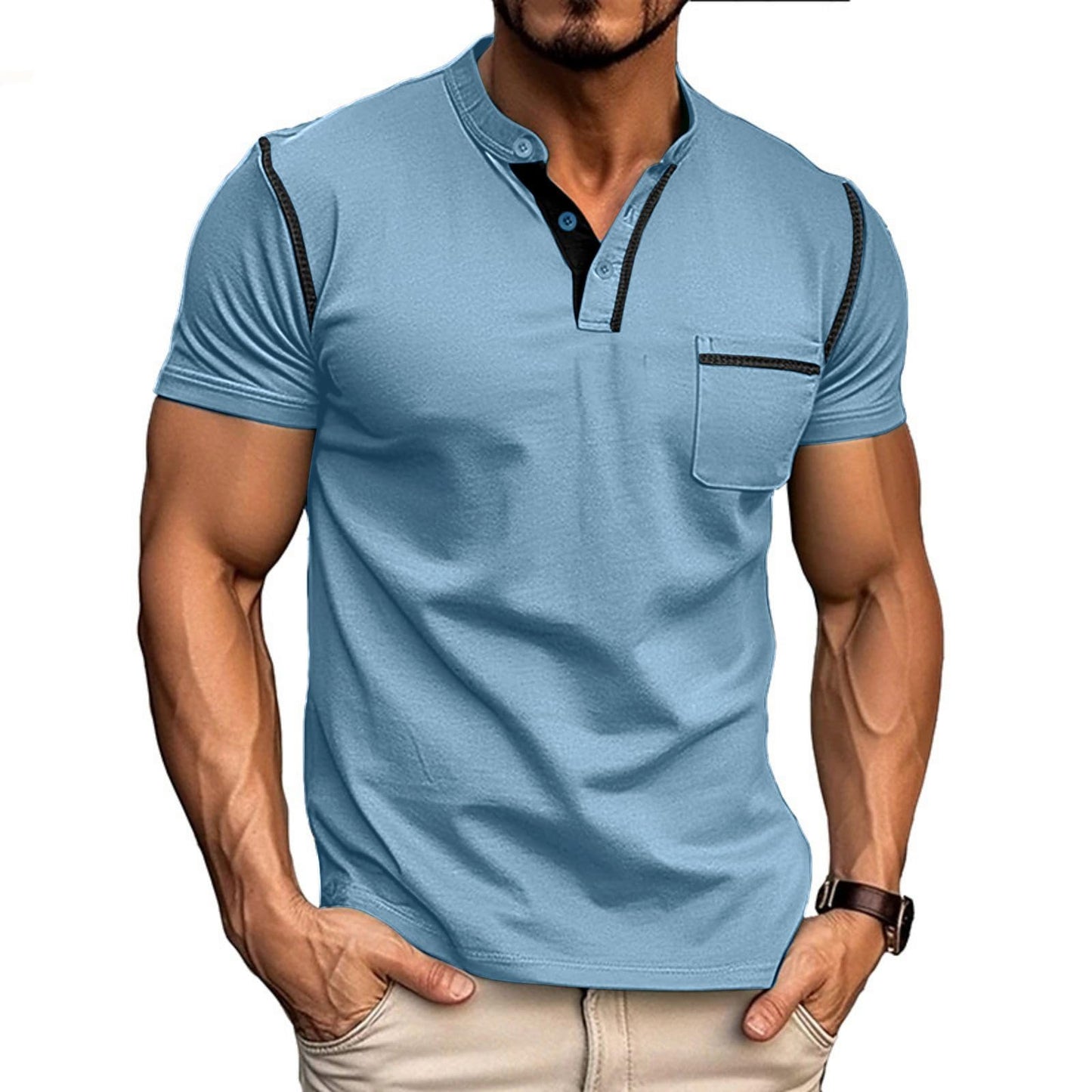 Men's Fashion Henley Shirt Classic Short/Long Sleeve Lightweight Button Cotton T-Shirt Casual Top