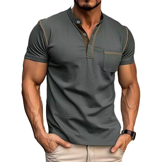 Men's Fashion Henley Shirt Classic Short/Long Sleeve Lightweight Button Cotton T-Shirt Casual Top