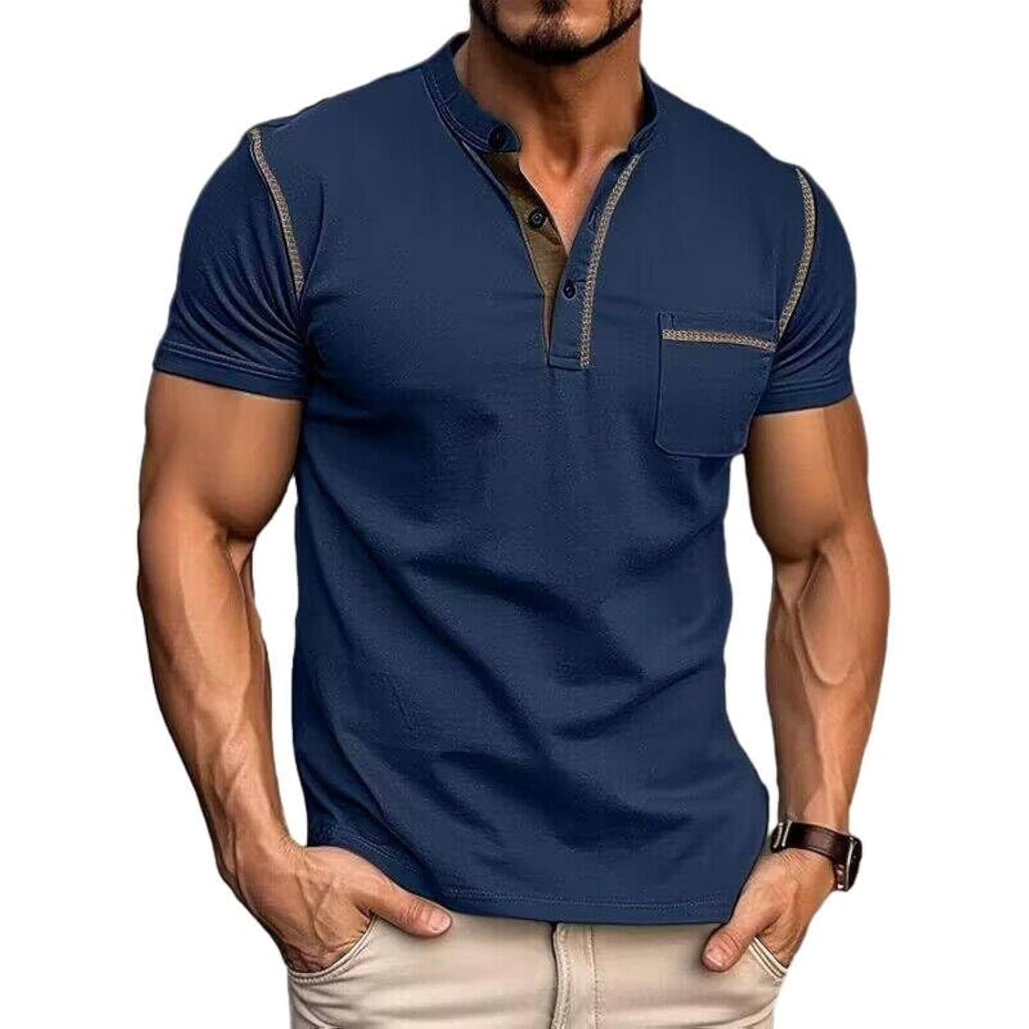 Men's Fashion Henley Shirt Classic Short/Long Sleeve Lightweight Button Cotton T-Shirt Casual Top