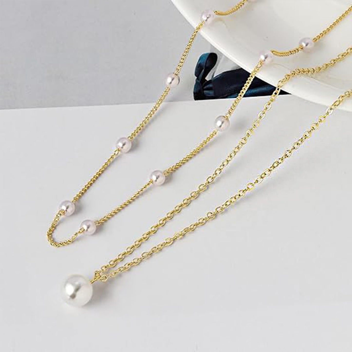 Pearl Necklace for Women Layered Trendy 14K Gold Plated Dainty Pearl Pendant Choker Set Handmade Pearl Gold Necklace Stack Simple Cute Jewelry Gifts for Women