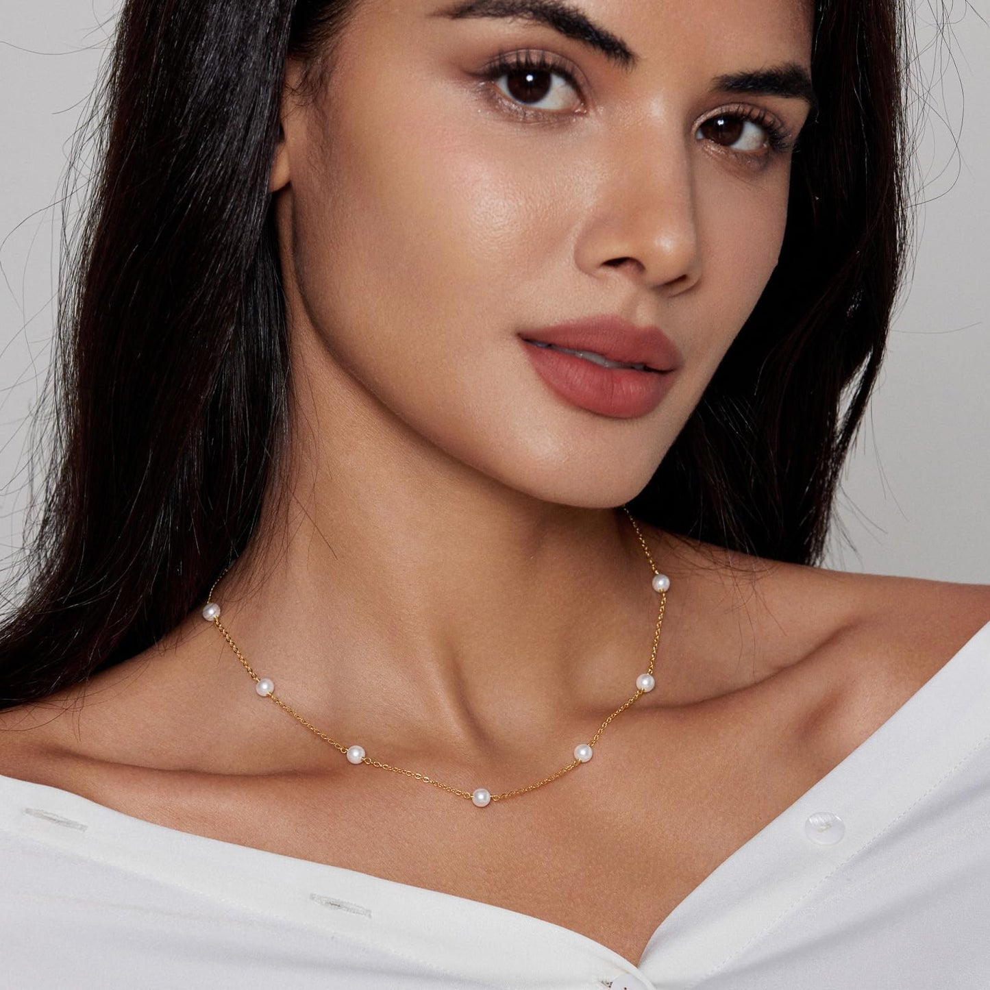 Pearl Necklace for Women Layered Trendy 14K Gold Plated Dainty Pearl Pendant Choker Set Handmade Pearl Gold Necklace Stack Simple Cute Jewelry Gifts for Women