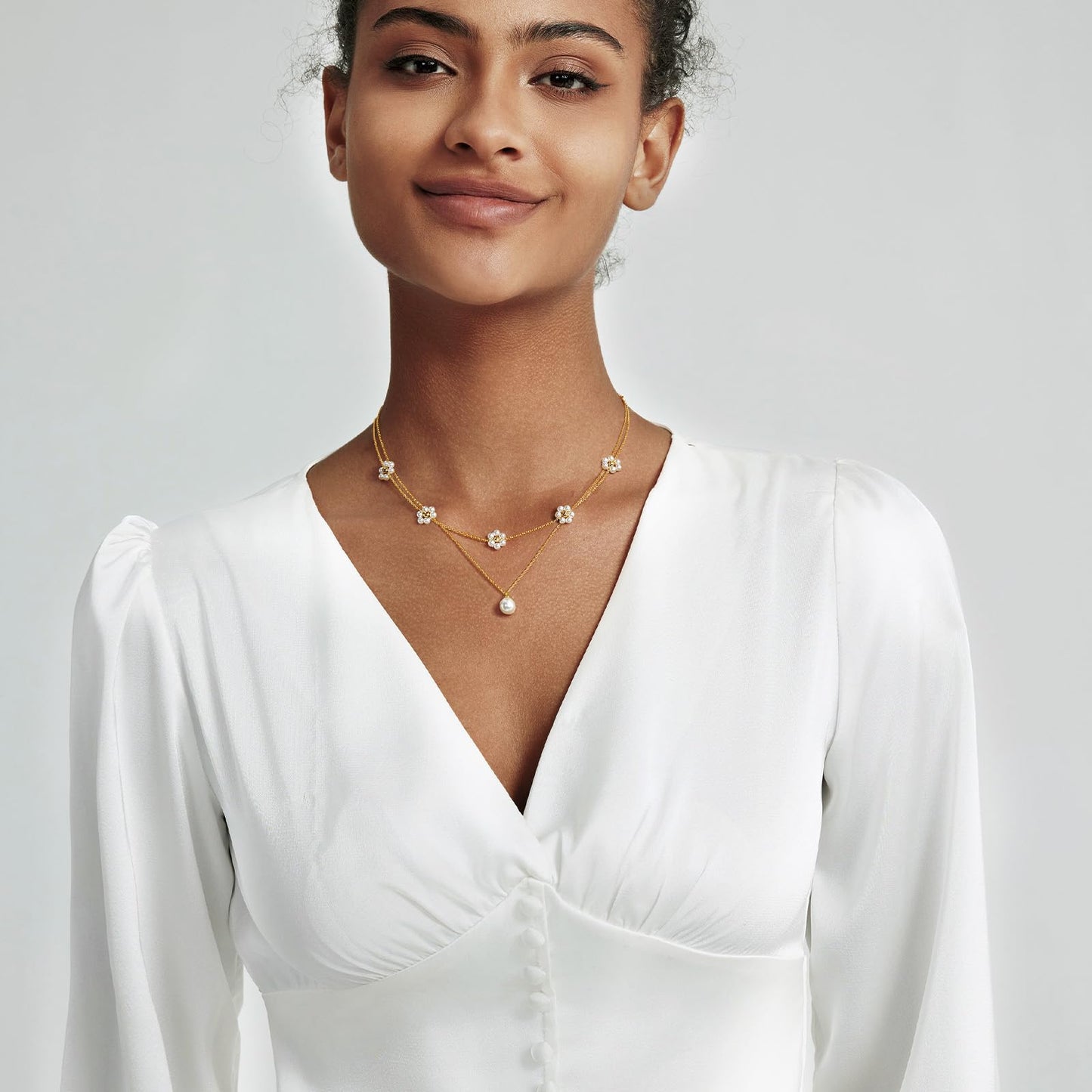 Pearl Necklace for Women Layered Trendy 14K Gold Plated Dainty Pearl Pendant Choker Set Handmade Pearl Gold Necklace Stack Simple Cute Jewelry Gifts for Women