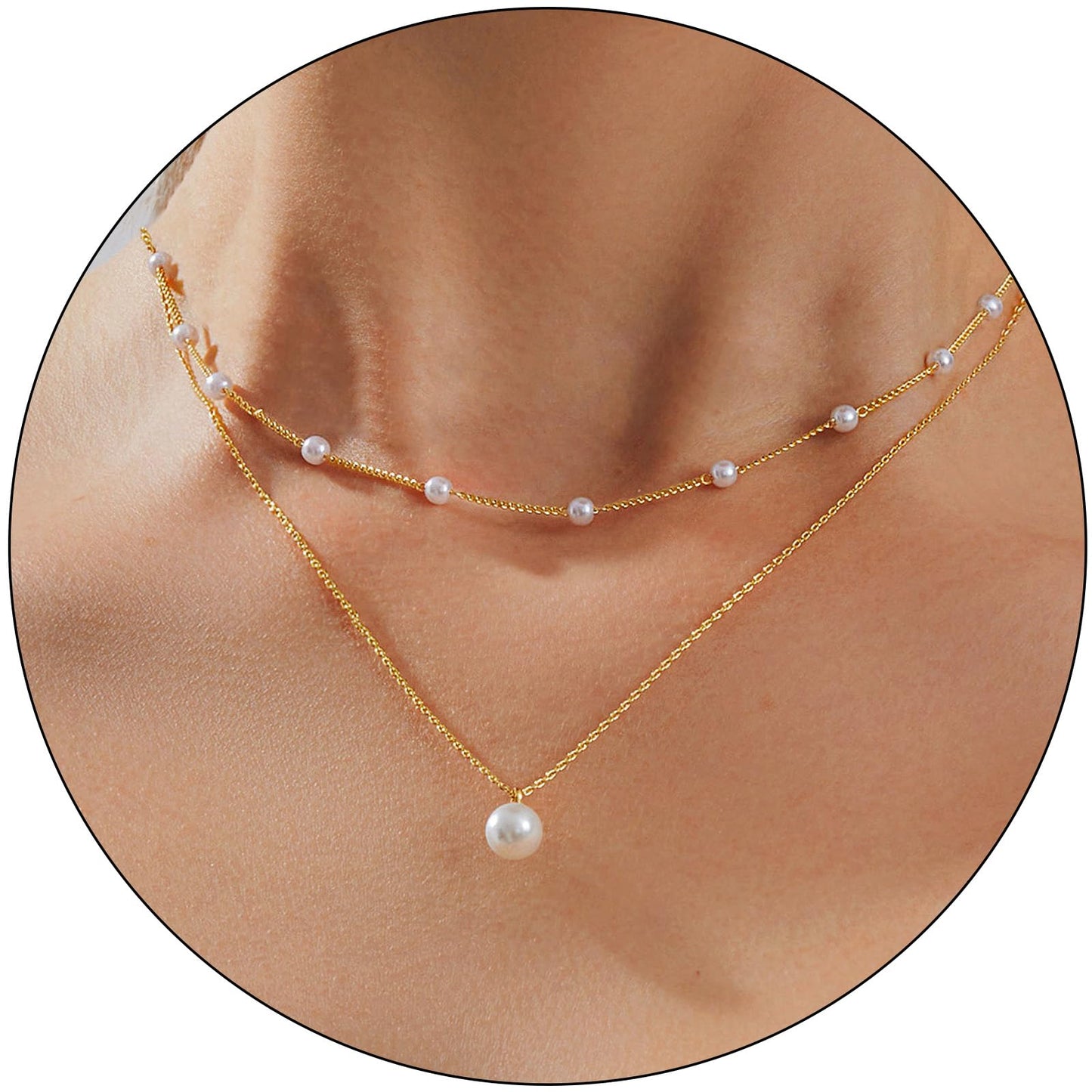 Pearl Necklace for Women Layered Trendy 14K Gold Plated Dainty Pearl Pendant Choker Set Handmade Pearl Gold Necklace Stack Simple Cute Jewelry Gifts for Women