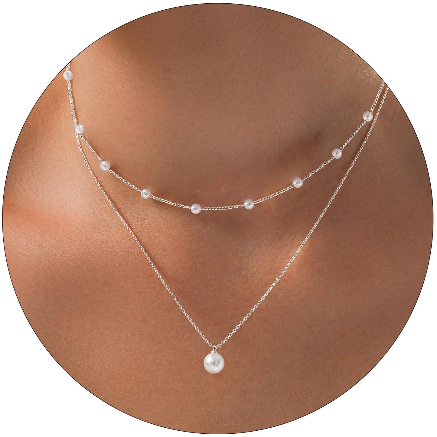Pearl Necklace for Women Layered Trendy 14K Gold Plated Dainty Pearl Pendant Choker Set Handmade Pearl Gold Necklace Stack Simple Cute Jewelry Gifts for Women