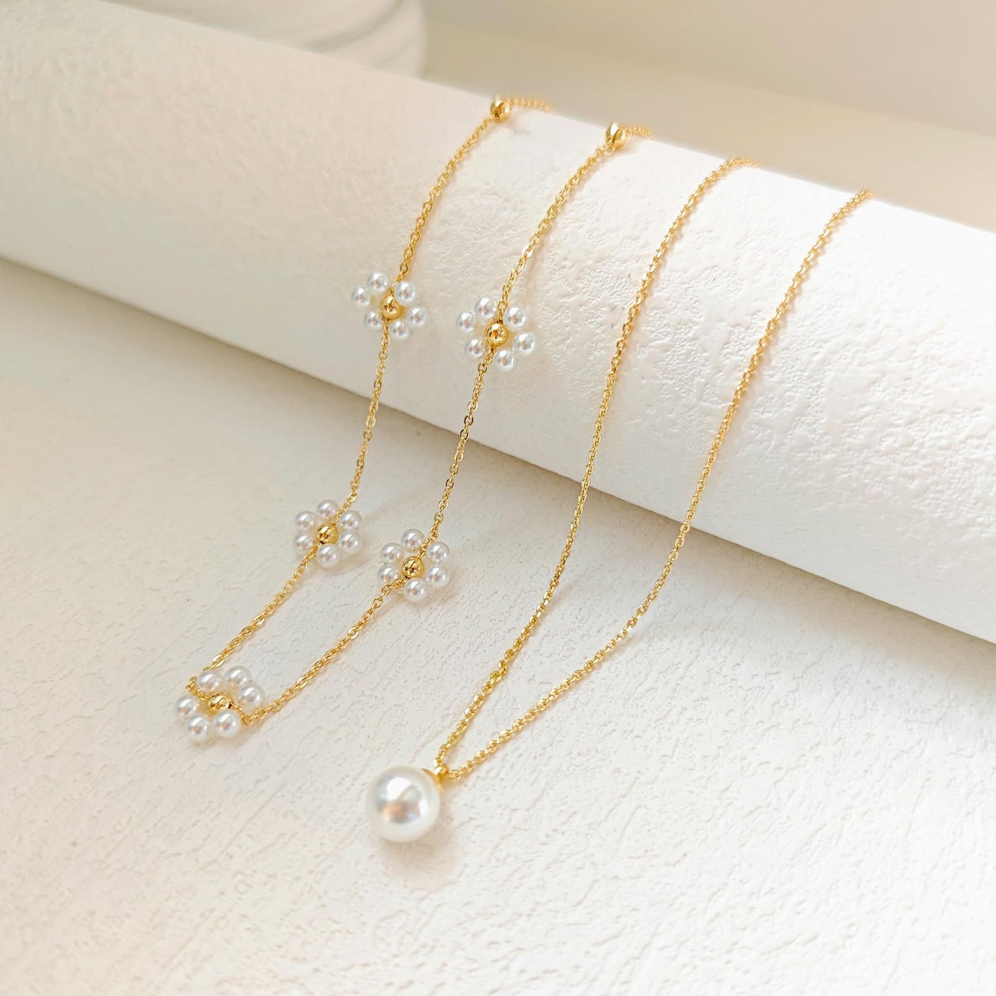 Pearl Necklace for Women Layered Trendy 14K Gold Plated Dainty Pearl Pendant Choker Set Handmade Pearl Gold Necklace Stack Simple Cute Jewelry Gifts for Women