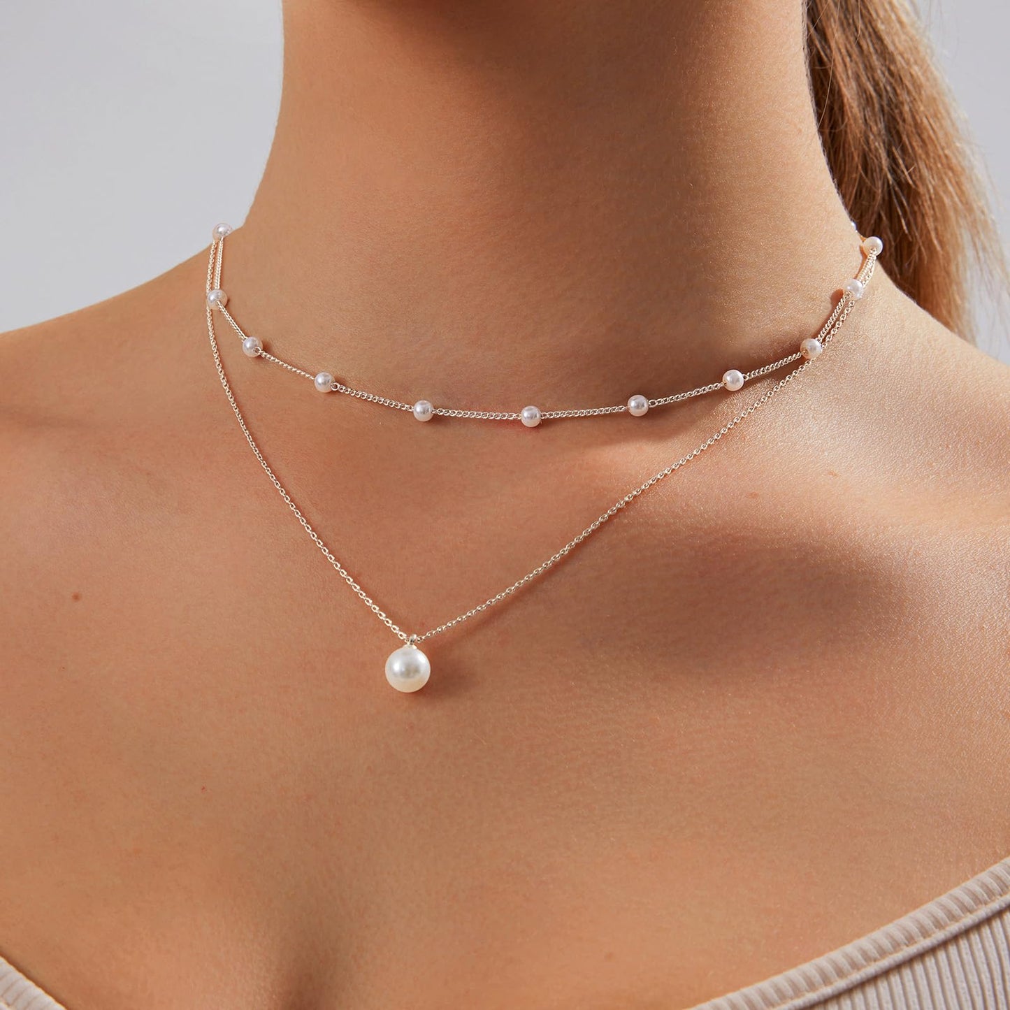 Pearl Necklace for Women Layered Trendy 14K Gold Plated Dainty Pearl Pendant Choker Set Handmade Pearl Gold Necklace Stack Simple Cute Jewelry Gifts for Women