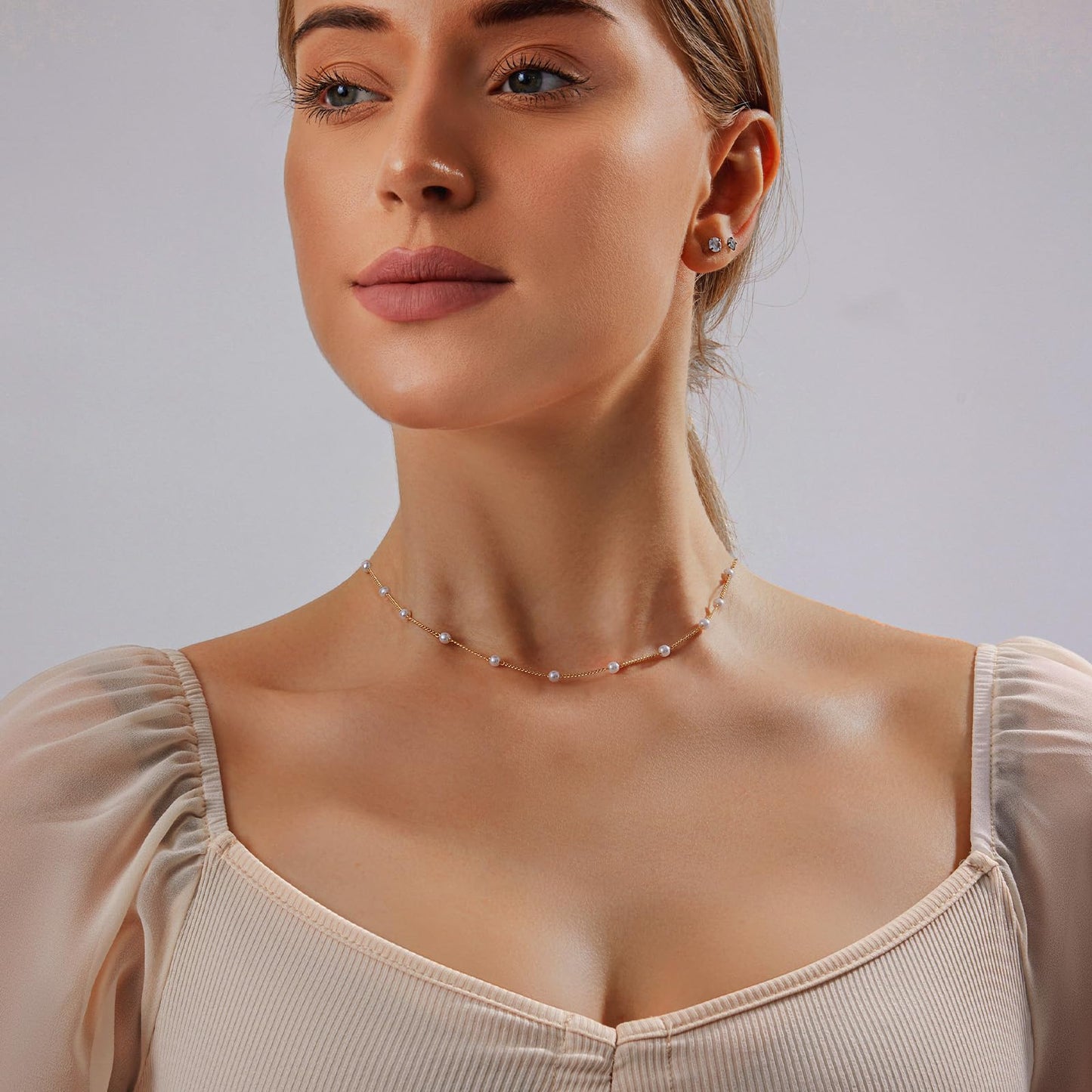 Pearl Necklace for Women Layered Trendy 14K Gold Plated Dainty Pearl Pendant Choker Set Handmade Pearl Gold Necklace Stack Simple Cute Jewelry Gifts for Women