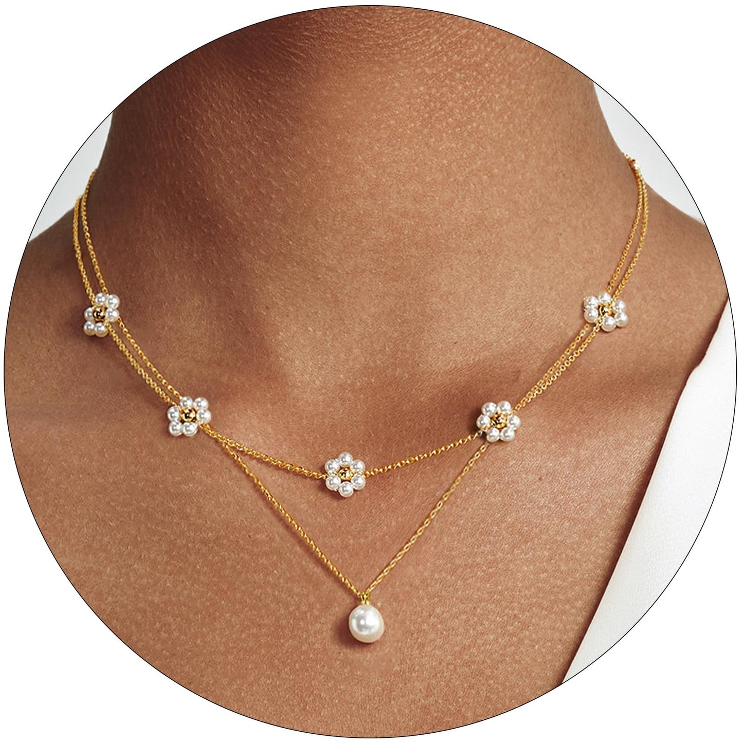 Pearl Necklace for Women Layered Trendy 14K Gold Plated Dainty Pearl Pendant Choker Set Handmade Pearl Gold Necklace Stack Simple Cute Jewelry Gifts for Women