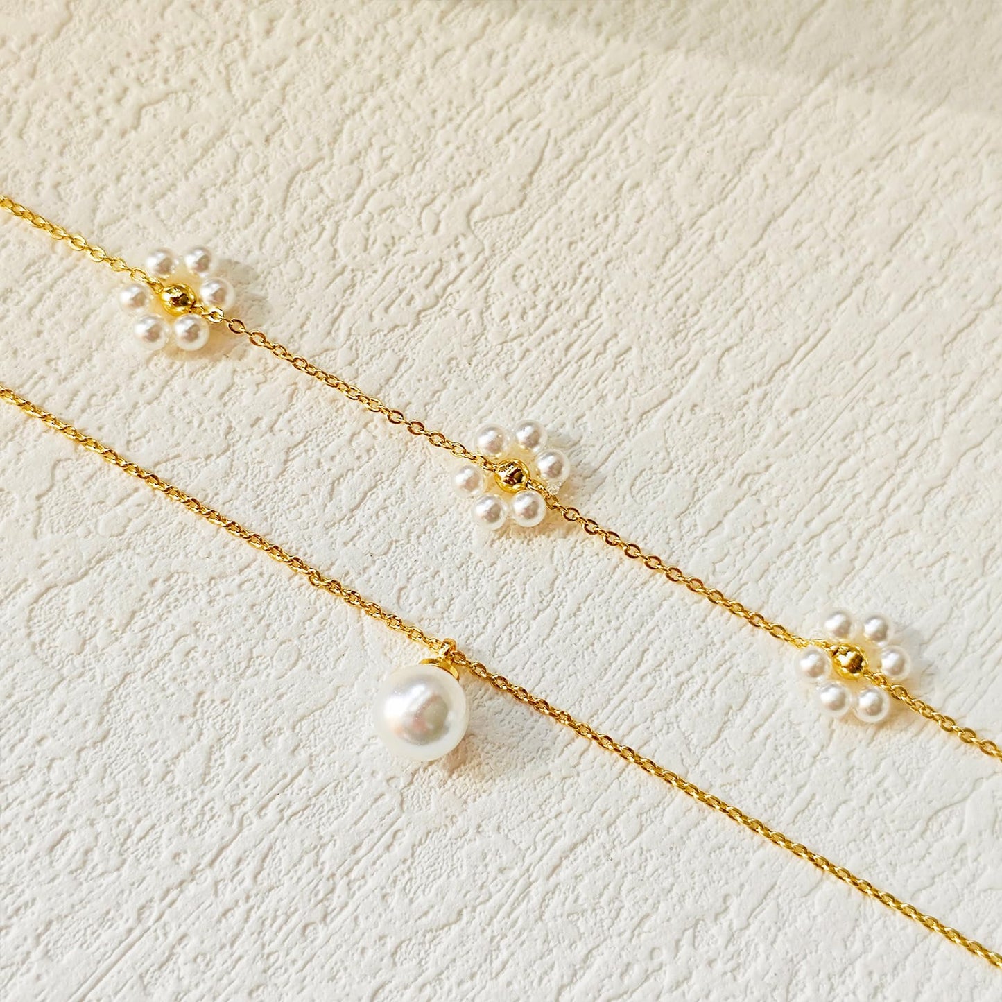 Pearl Necklace for Women Layered Trendy 14K Gold Plated Dainty Pearl Pendant Choker Set Handmade Pearl Gold Necklace Stack Simple Cute Jewelry Gifts for Women