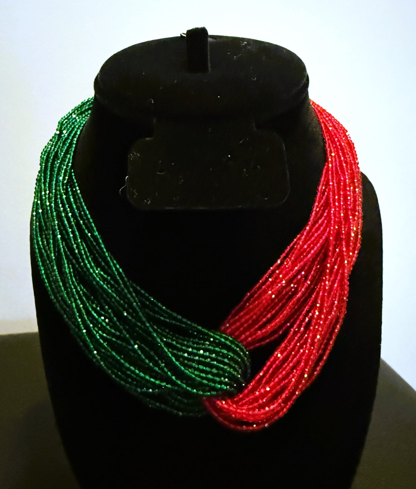 Handmade Nepali Beaded Necklace – Red & Green Multistrand Jewelry