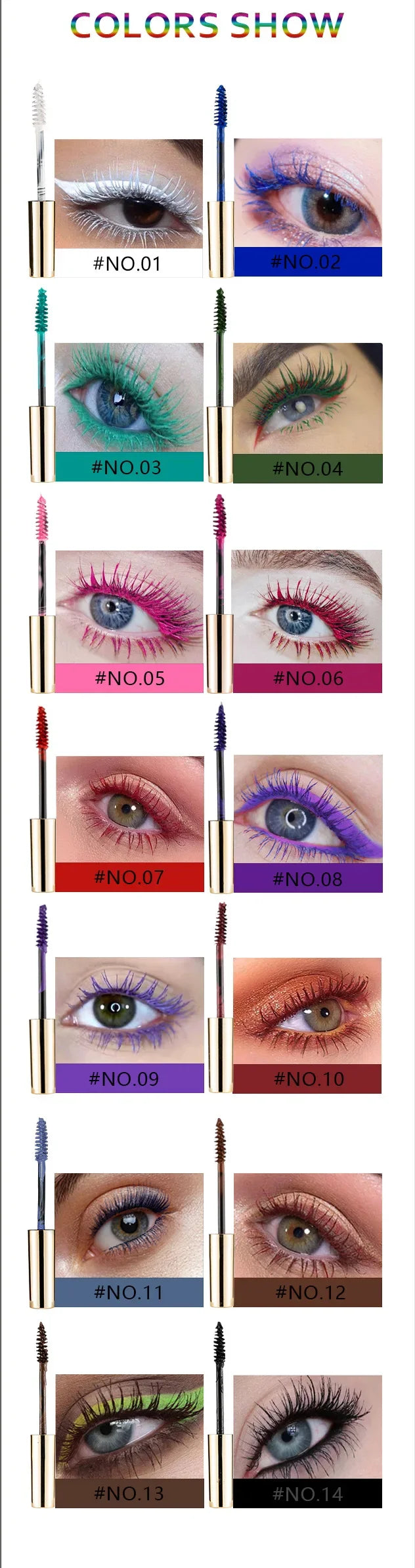 5D Silk Fiber Mascara Lash Color Mascara Waterproof 14 Colors 3D Mascara Eyelash Extension Thick Lengthening Eye Lashes Cosmetic