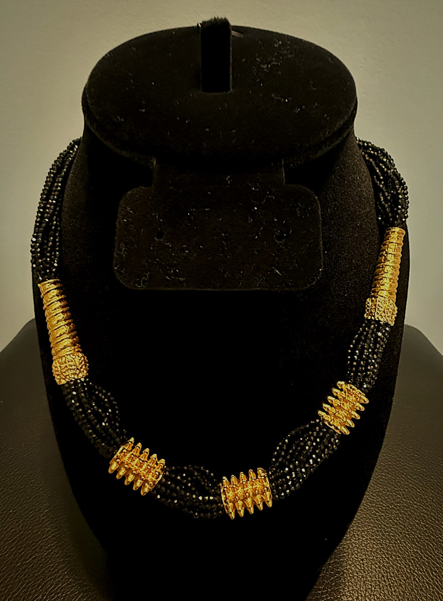 Handmade Nepali Beaded Necklace – Gold-Tone with Black or Red Beads