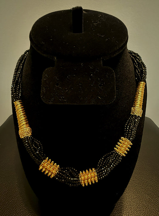 Handmade Nepali Beaded Necklace – Gold-Tone with Black or Red Beads