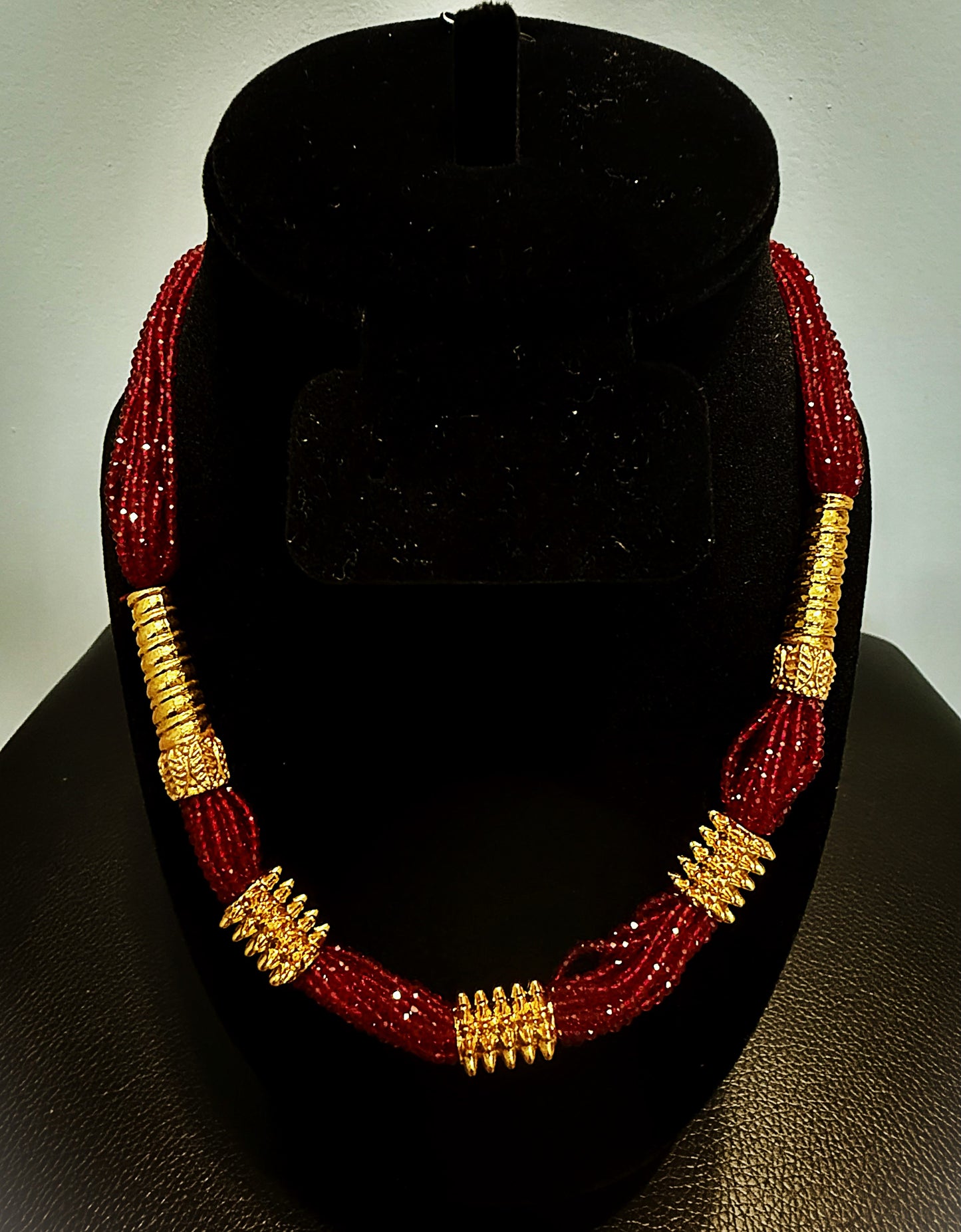 Handmade Nepali Beaded Necklace – Gold-Tone with Black or Red Beads