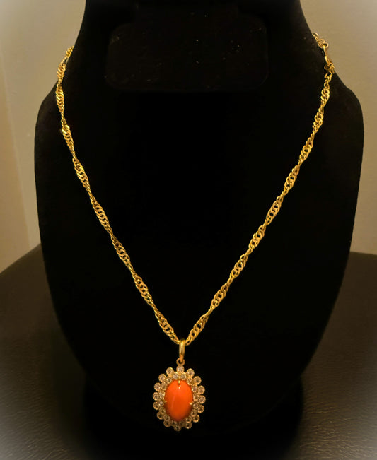 Gold-Plated Pendant Necklace with Faux Red Stone – Handmade in Nepal