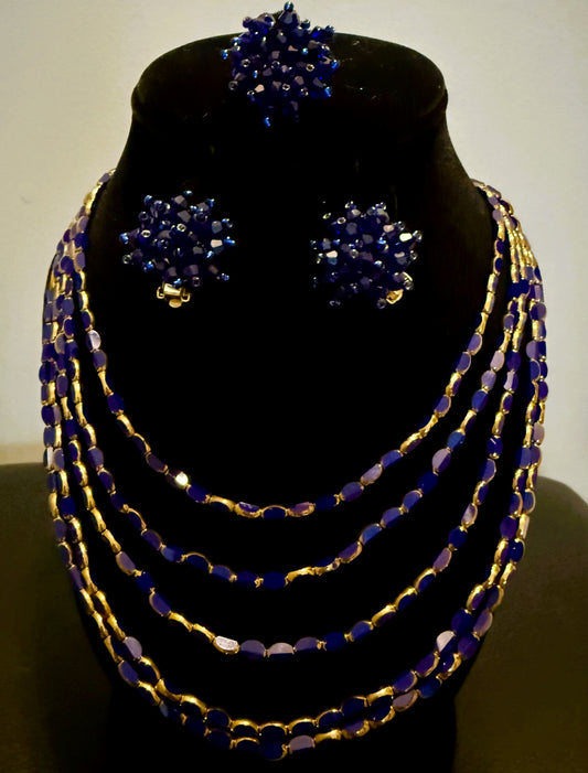 Handmade Purple Beaded Jewelry Set – Nepali Artisan Necklace, Earrings & Ring